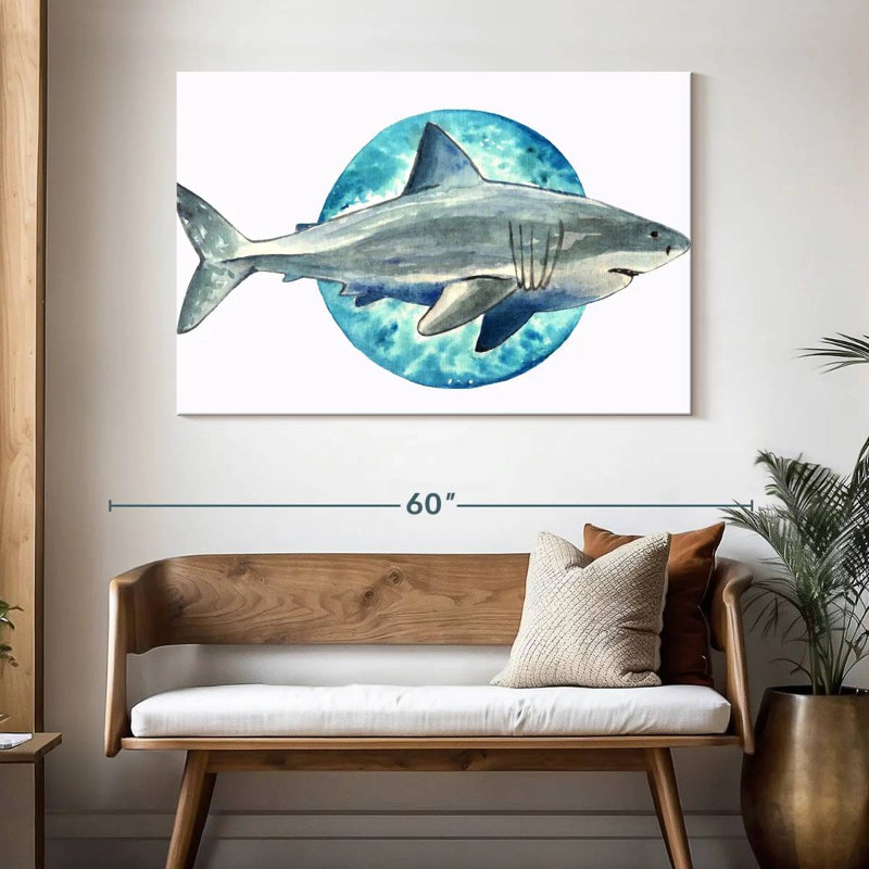 Aquarelle requin gris, H 32 po x l 48 po