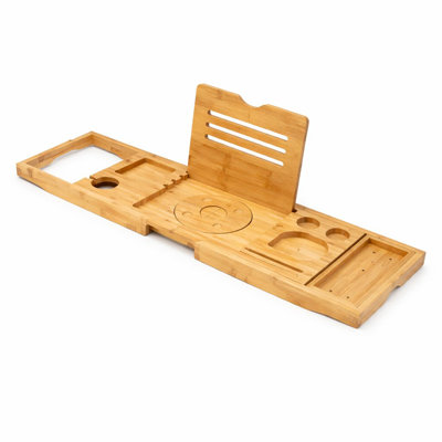  Plateau de baignoire - Plateau de bain extensible pour baignoire, plateau en bambou réglable pliable avec poignées antidérapantes, support pour appareil et fente pour verre à vin pour le bain de luxe (pliant, dossier rigide, ensemble-cadeau)