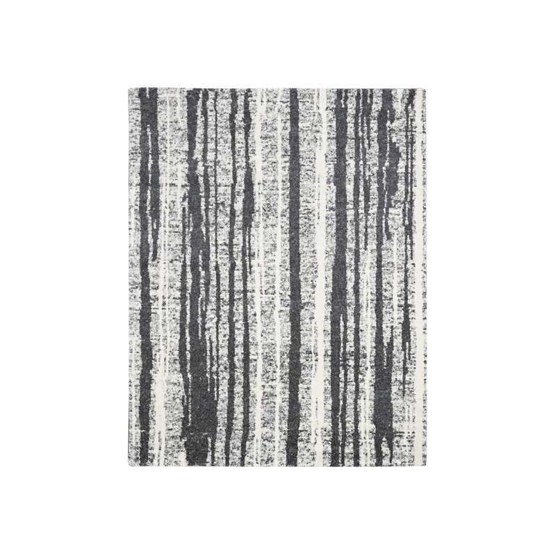 Tapis oriental rectangulaire noir en laine noué à la main 8 pi 3 po x 10 pi 0 po - MOA10284209