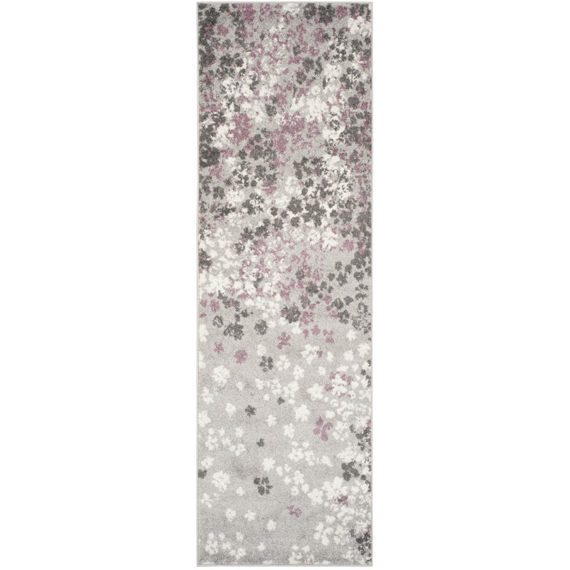 Makeba Floral Gray/Purple Area Rug, Runner 2'6" x 6'