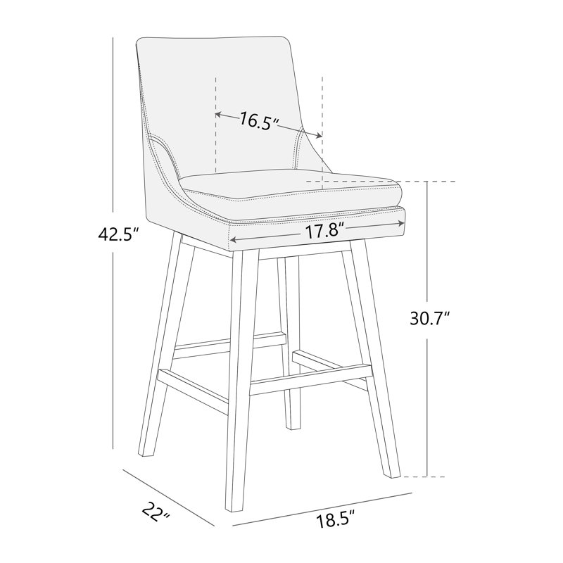 Tabouret de bar et de comptoir pivotant Aleksy, Gris rétro, Tabouret de bar (siège d'une hauteur de 30 po)