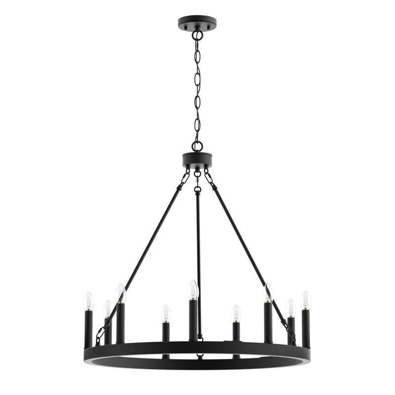 Adriana 9-Light Dimmable Wagon Wheel Chandelier with Sloped Ceiling Adapter, Aged Zinc, 24" H x 24" W x 24" D