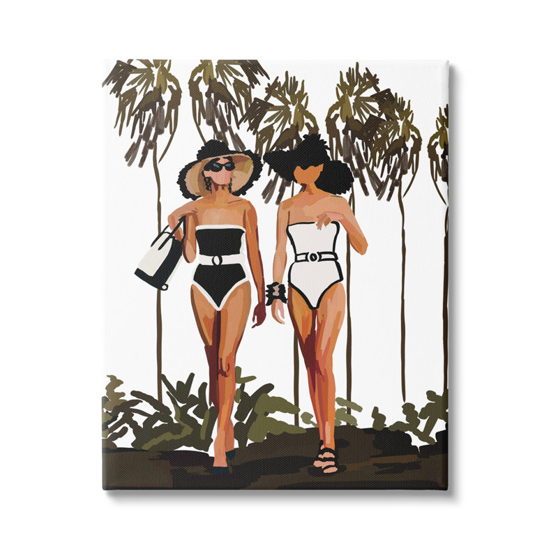 " Beach Babes Strolling Tropical Summer Beach Adventure " by Amelia Noyes, Wrapped Canvas, 20" H x 16" W x 1.5" D