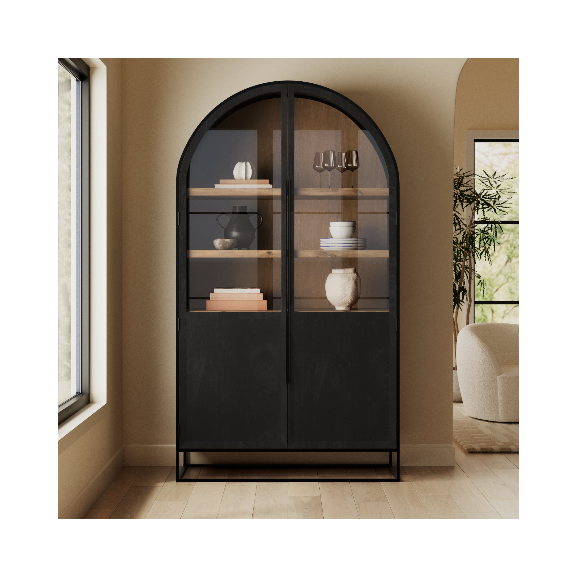 Clementine 85.5" Dining Cabinet, Black/Natural
