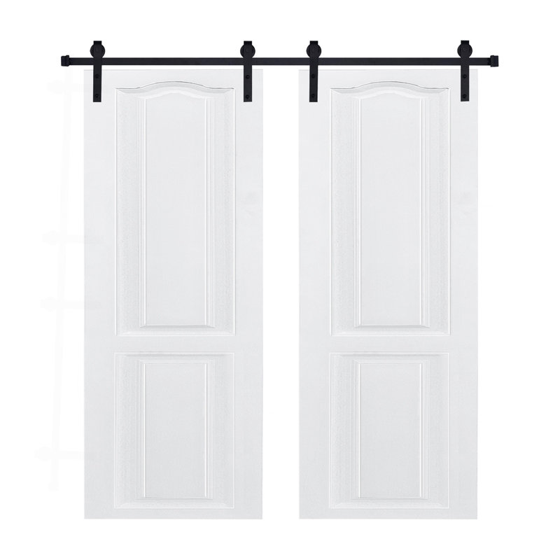Porte de grange blanche double fabriquée à double 3/4 po d'épaisseur 32 po x 80 po en MDF avec trousse de quincaillerie