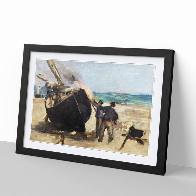 Tarring the Boat by Edouard Manet - Picture Frame Painting, 27cm H x 36cm W x 2cm D, Black