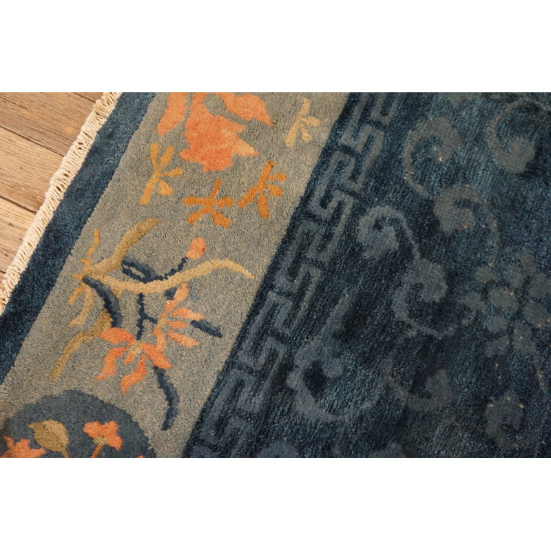 Tapis bleu antique en soie bleue