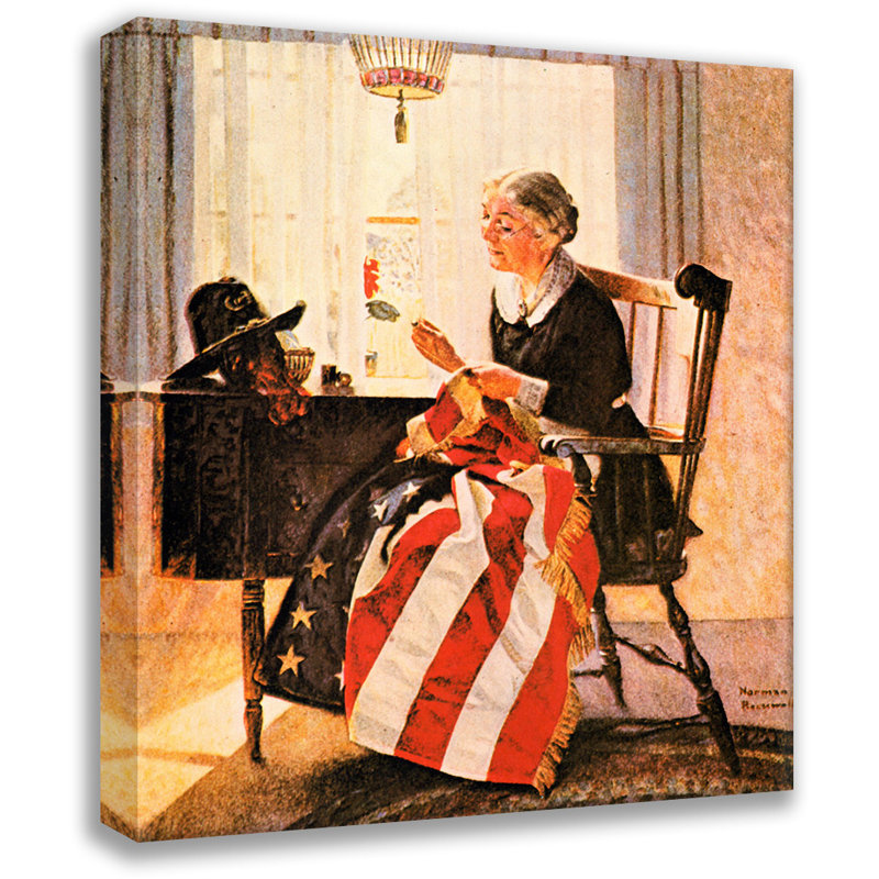 «Mends the Flag» par Norman Rockwell, toile tendue avec châssis, H 24 po x l 17 po