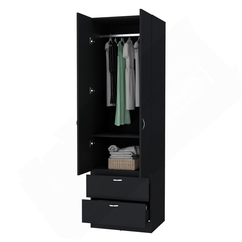 Armoire 2 tiroirs noire 2 portes