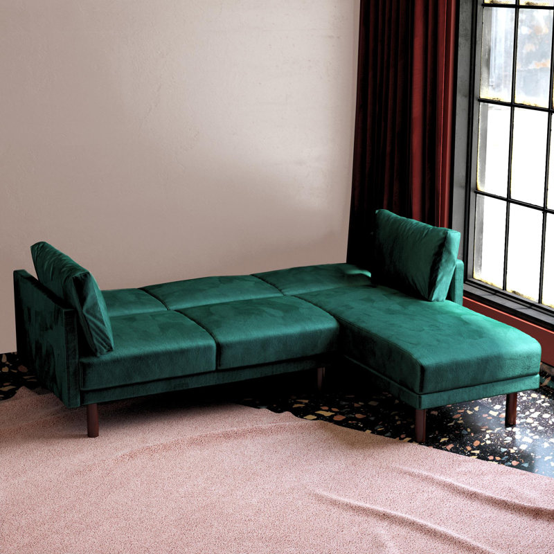 Auryon Small Double 204.5cm Velvet Futon Sofa, Green