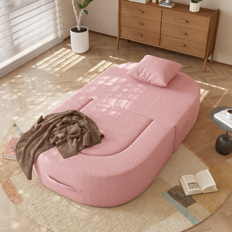 Canapé-lit convertible en molleton convertible 40 po Yardgrace, fauteuil d'appoint avec coussin, Rose