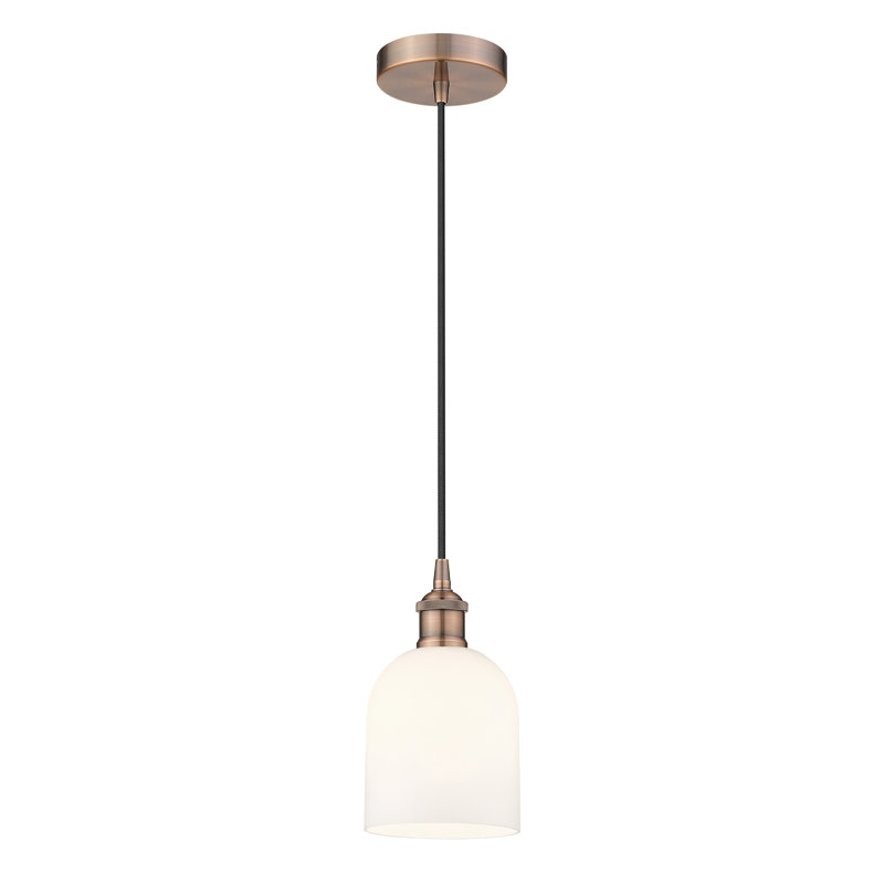 Edison Anacaren 1 Light 6" Cord Hung Pendant-616-G558, Glossy White, Antique Copper