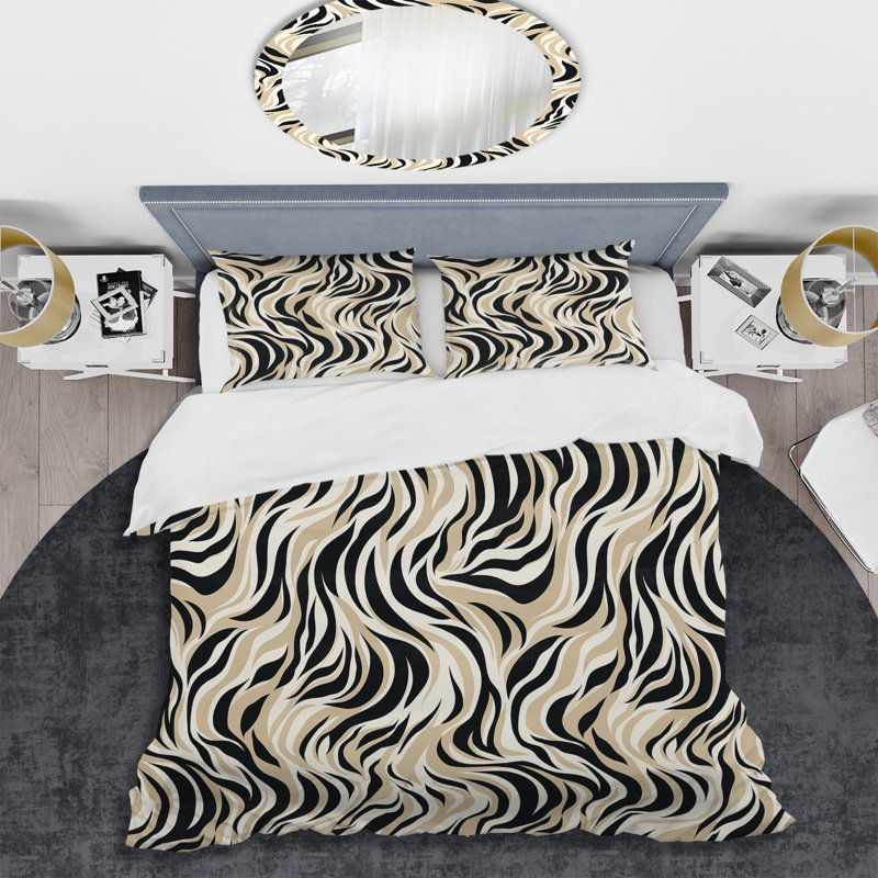 Ensemble de housse de couette beige et noir Urban Abstract Safari, Housse de couette pour grand lit et 2 taies décor