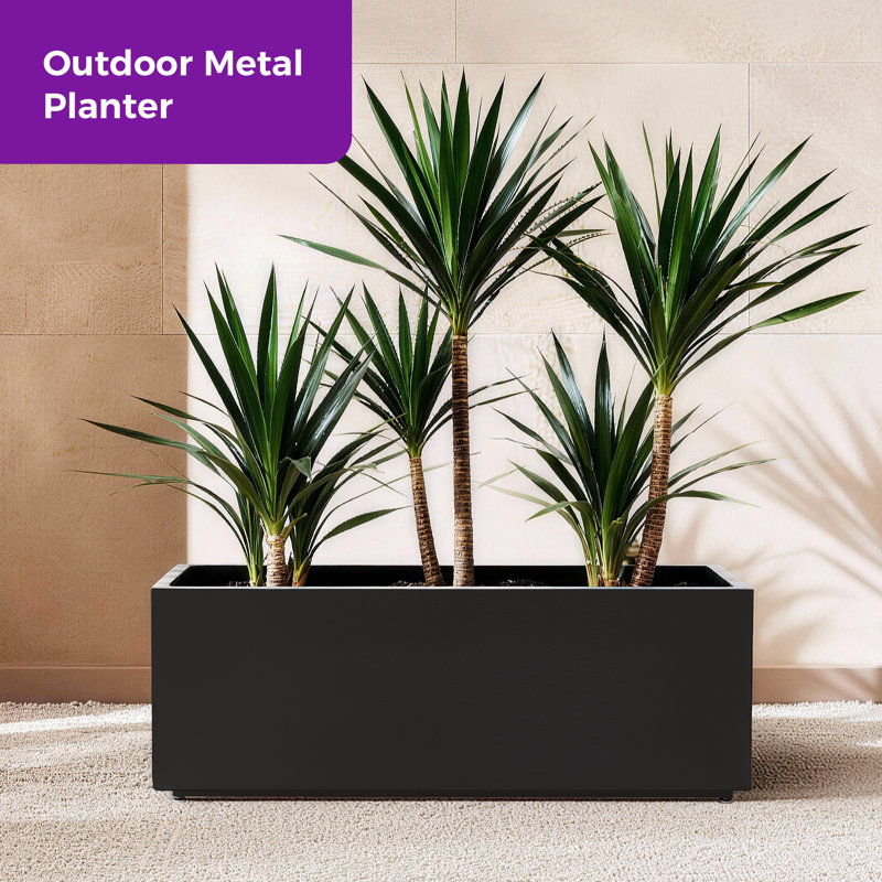 40"W x 12"D x 16"H, Black Rectangular Metal Planter Box with Drainage Holes, All-Weather Outdoor Plant Container for Patio, Yard, or Balcony, Block Series, Span Planter