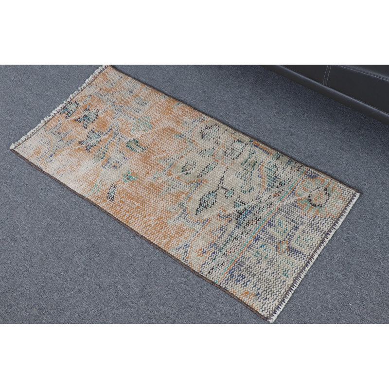 Vintage Turkish Small Orange Boho Rug Ideal for Kitchen with Vibrant Anatolian Patterns