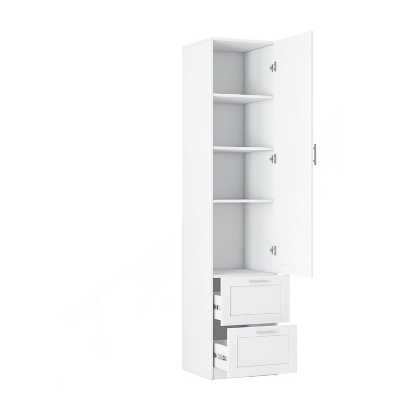 Armoire de cuisine autoportante polyvalente avec une porte, deux tiroirs et des tablettes réglables