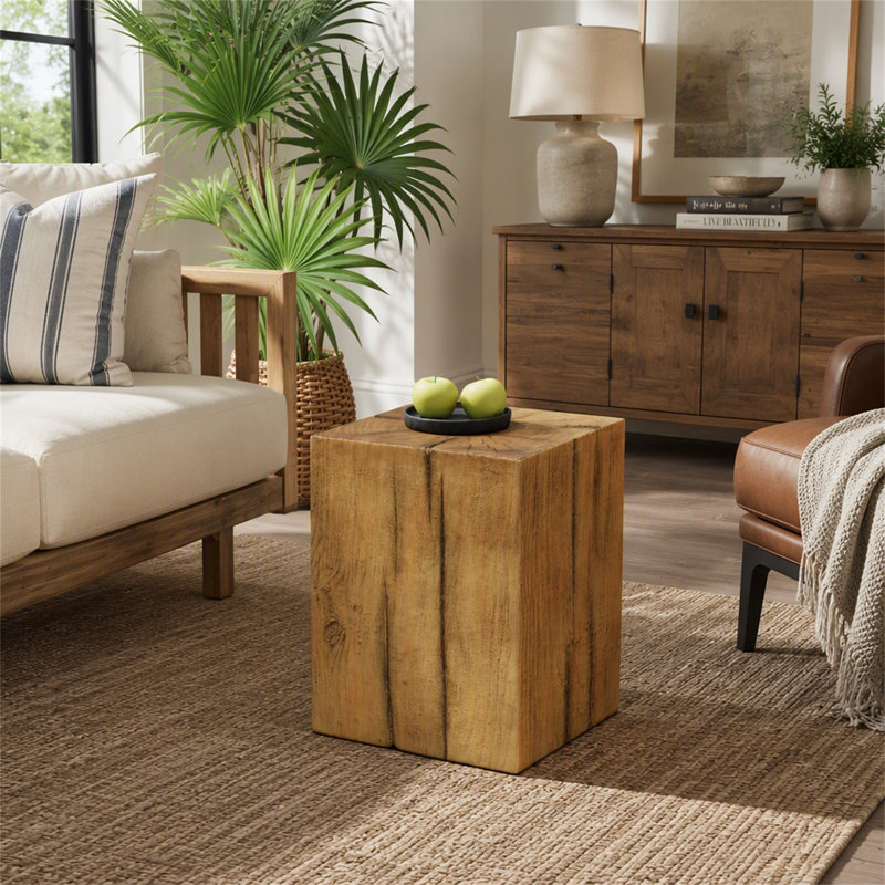 18" H Wood-Look Square-Column MGO End Table (Set of 1), Natural