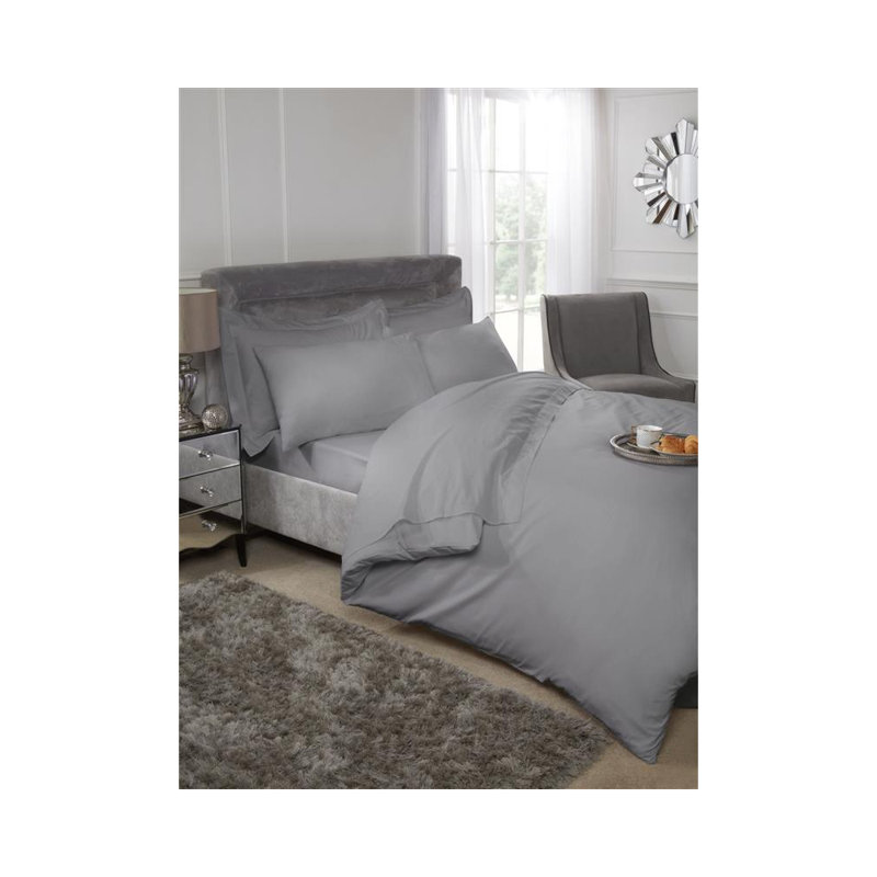 Egy.Cotton T201 Satin No Pattern Duvet Cover, Silver, Super King Duvet Cover