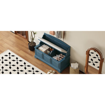 Banc à chaussures, banc de rangement de chaussures rétro avec dispositifs de fermeture en douceur, coffre de rangement avec rangement caché et coussin pour entrée, couloir, salon (marine antique), rangement pour chaussures