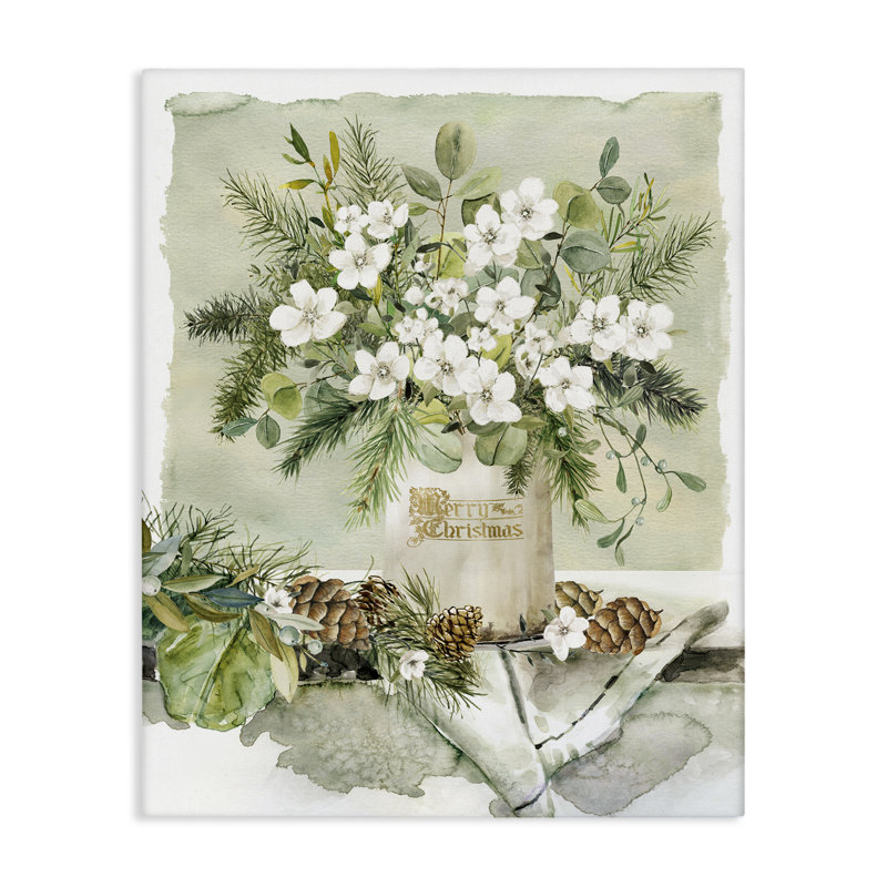 Art mural sur toile "White Christmas Flowers" par Livi Finn, H 40 po x l 30 po