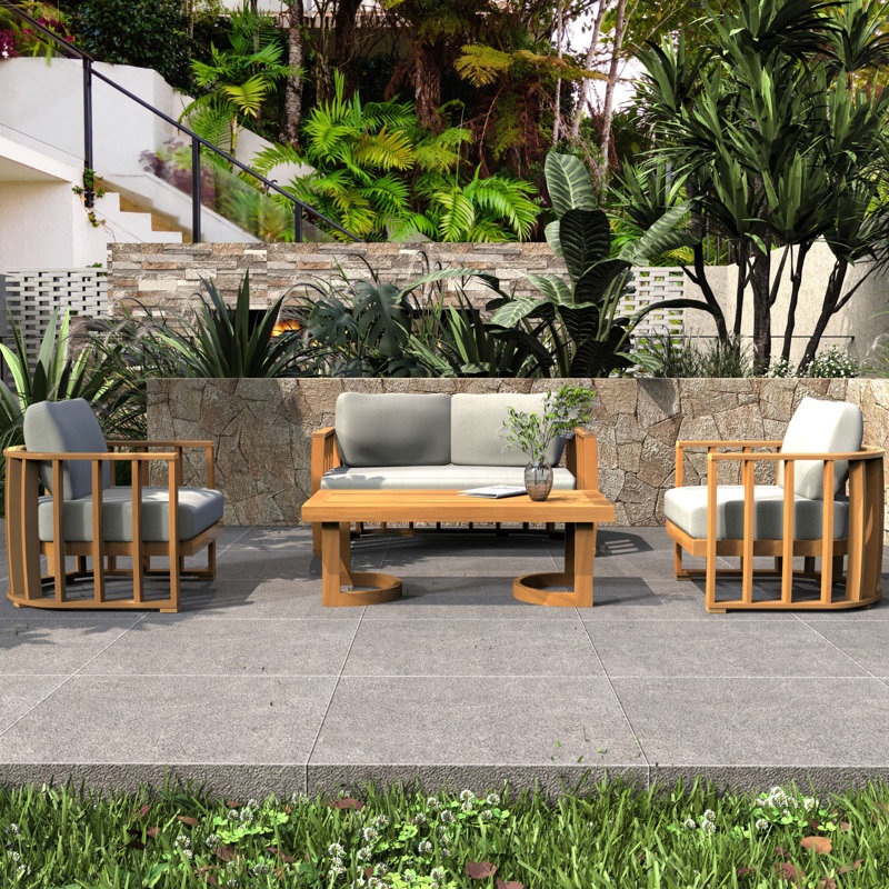 5-Piece Acacia Wood Modular Outdoor Sofa Set,  4 Pcs: Table, Sofa, 2 Chair