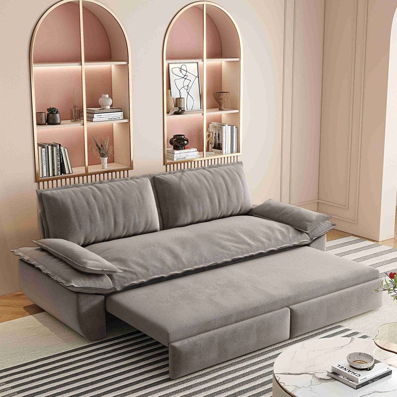 Grand canapé-lit escamotable, canapé-lit convertible 3-en-1, causeuse en velours multifonctionnelle, Velours gris velours