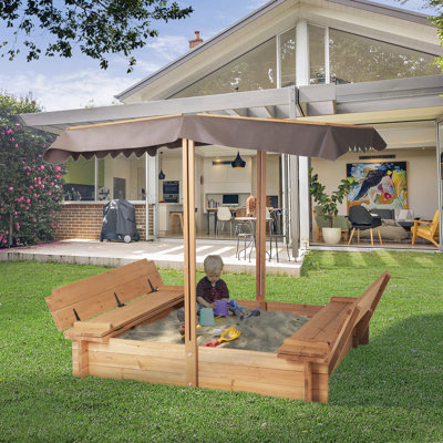 AIUEKES 48'' x 48'' Solid Wood Square Sandbox with Cover