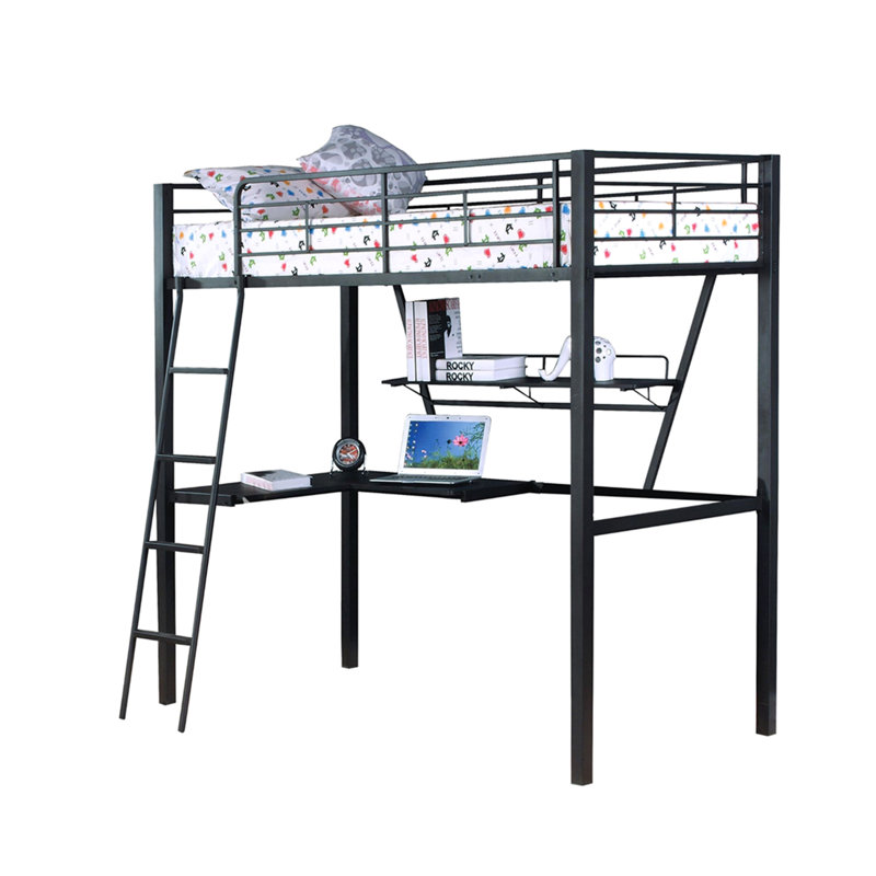 Senon Silver & Black Finish Twin Loft Bed W/Desk