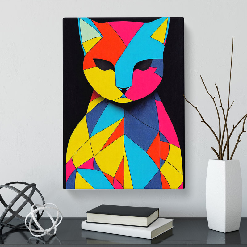 Cat Block Colour - Wrapped Canvas, 60cm H x 40cm W x 3cm D