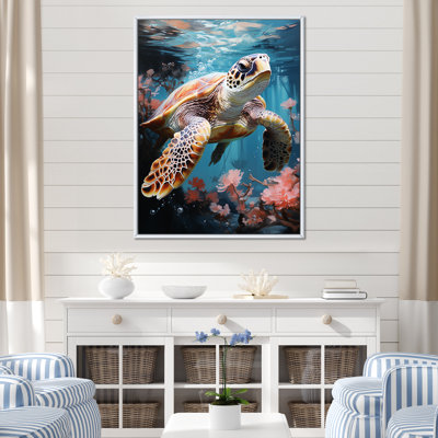 Tortue de mer ludique - Tortue, art mural, salon