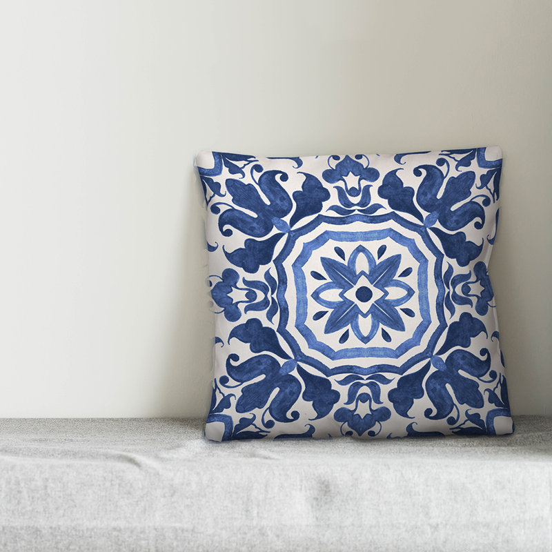 Housse et insert de coussin carré en damas Watercolor, 16 po x 16 po, Bleu