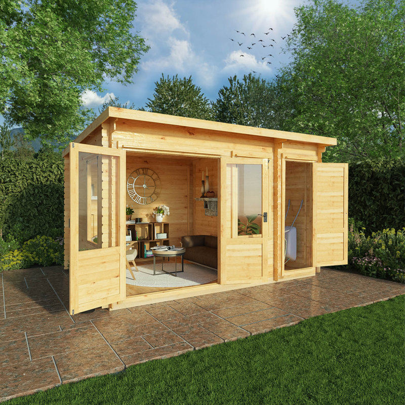 Mercia 13ft x 10ft Pent Log Cabin With Side Shed (19mm)