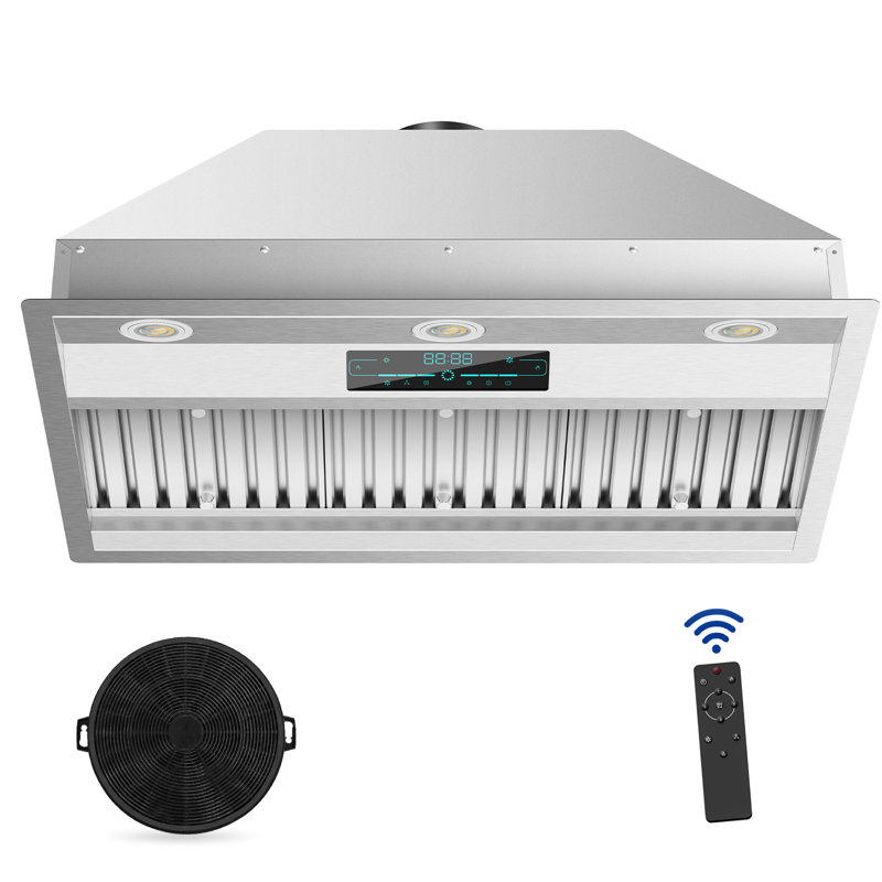 30" 900 CFM Insert Range Hood, 4 Speed Ultra-Quiet, Ducted/Ductless Convertible, Touch/Gesture/Remote Control, Timer, Delayed Shutdown, Dishwasher-Safe Stainless Steel Baffle Filters, Charcoal Filter, Adjustable LED Lights, Gray
