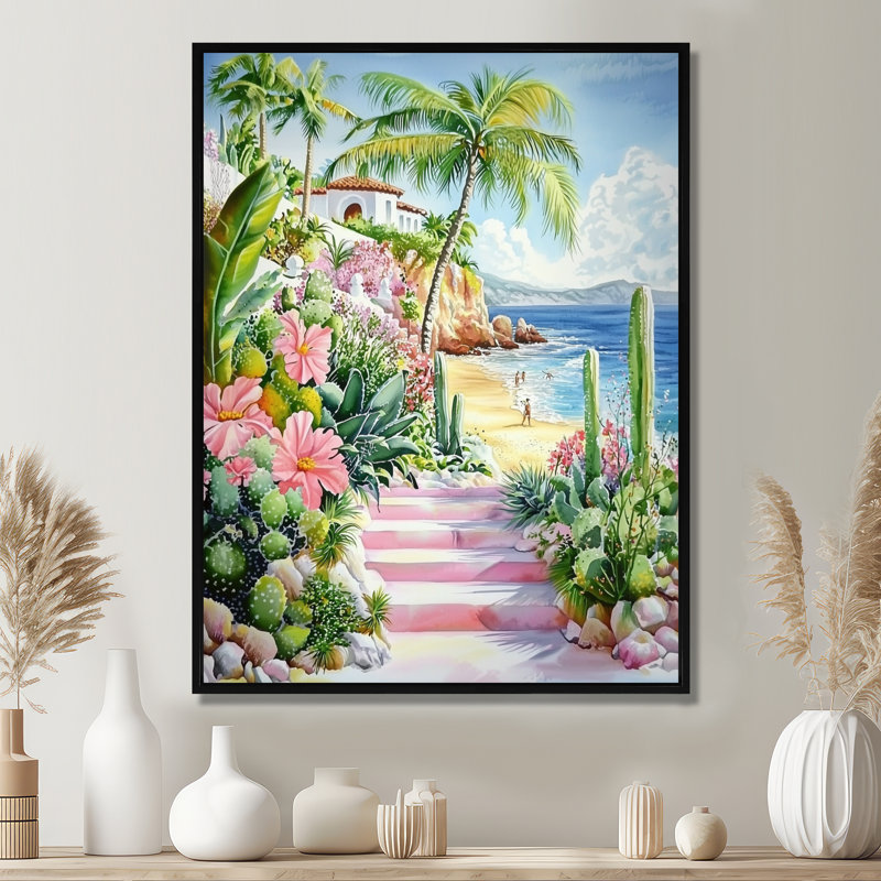 Reproduction d'art sur toile, "mexicain Beach Scene In Tulum II" - Mexique, 20" H x 12" W, Floater Framed Print without Mat