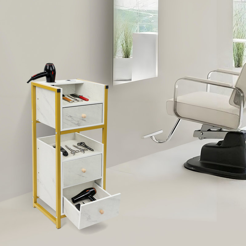 Storage Cabinet, Hairdresser's Tool Cabinet, Salon Tool Storage Cabinet, Gold/White