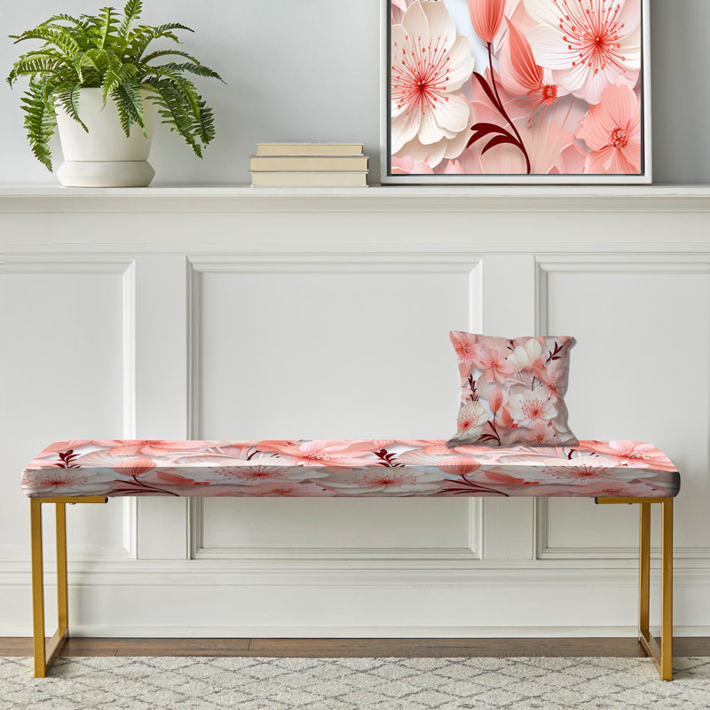 Seaside Elegance - motif tropical II - Banc rembourré doré