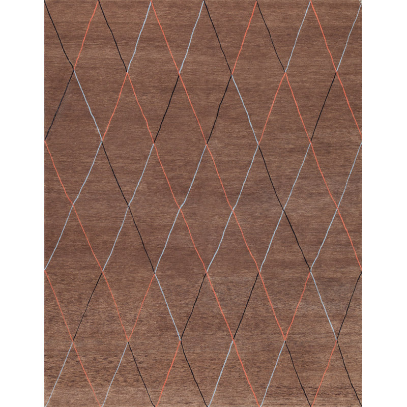 Damara Hand Knotted Wool Geometric Shapes Area Rug, Rectangle 10' x 14'
