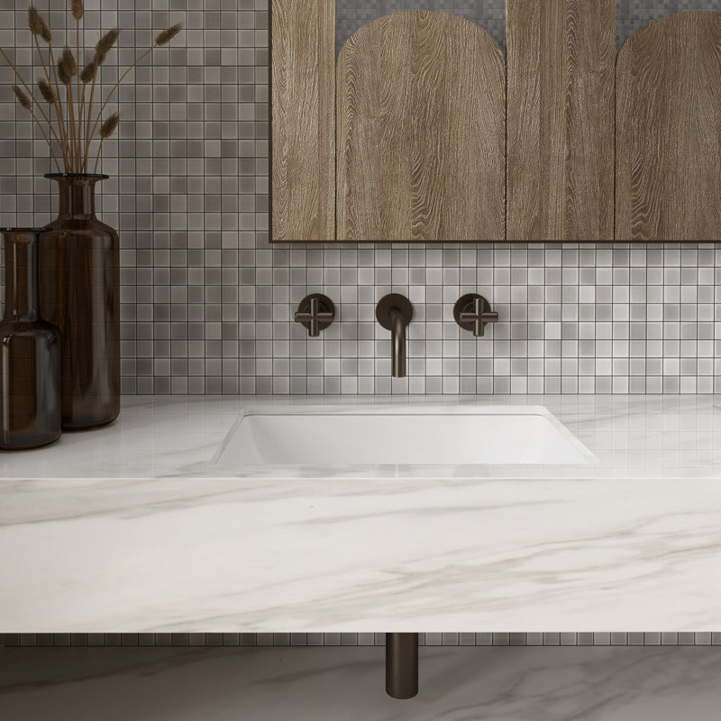 Wetiny 15'' White Ceramic Rectangular Bathroom Sink with Overflow