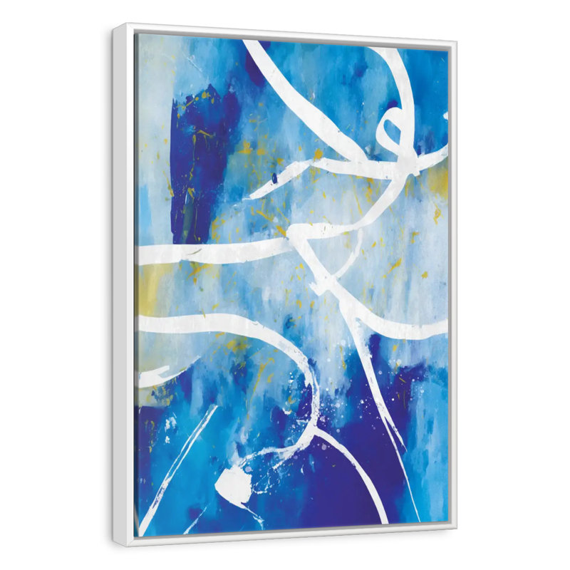 Abstract White Gold Splatter, Floating Frame White, 21" x 31"
