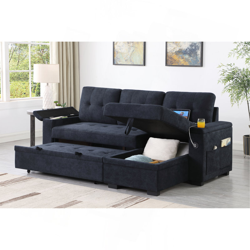 Canapé-lit modulaire réversible en tissu tissé gris foncé Ashlyn II