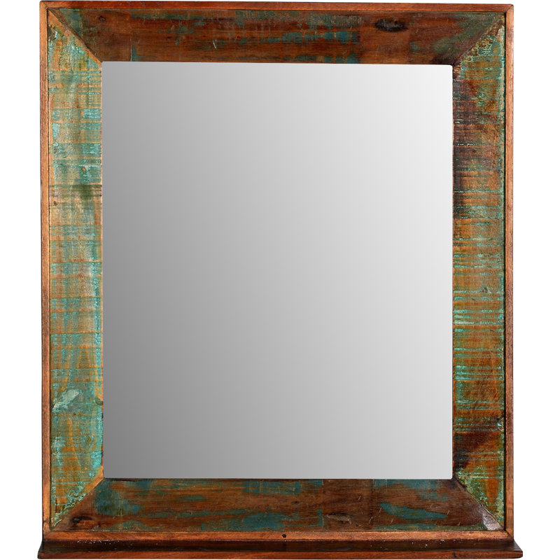 Wood Flat Wall Mirror with Shelves