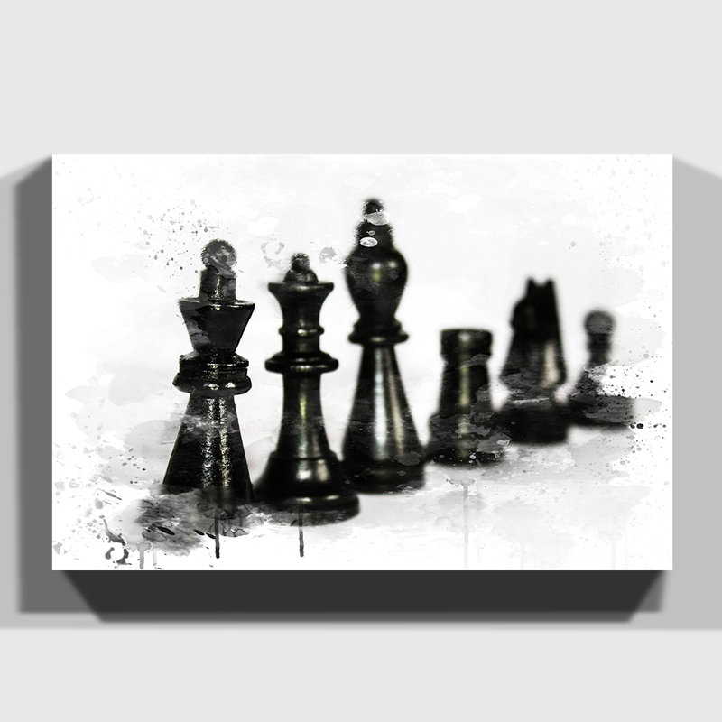 Chess Board Game Pieces - Wall Art, 70cm H x 100cm W, Wrapped Canvas