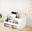Organisateur de bureau avec 6 compartiments et 2 tiroirs, organisateur de maquillage en plastique, porte-stylo pour rangement de bureau, organisation de bureau pour l'école, la maison, fournitures de bureau (blanc)