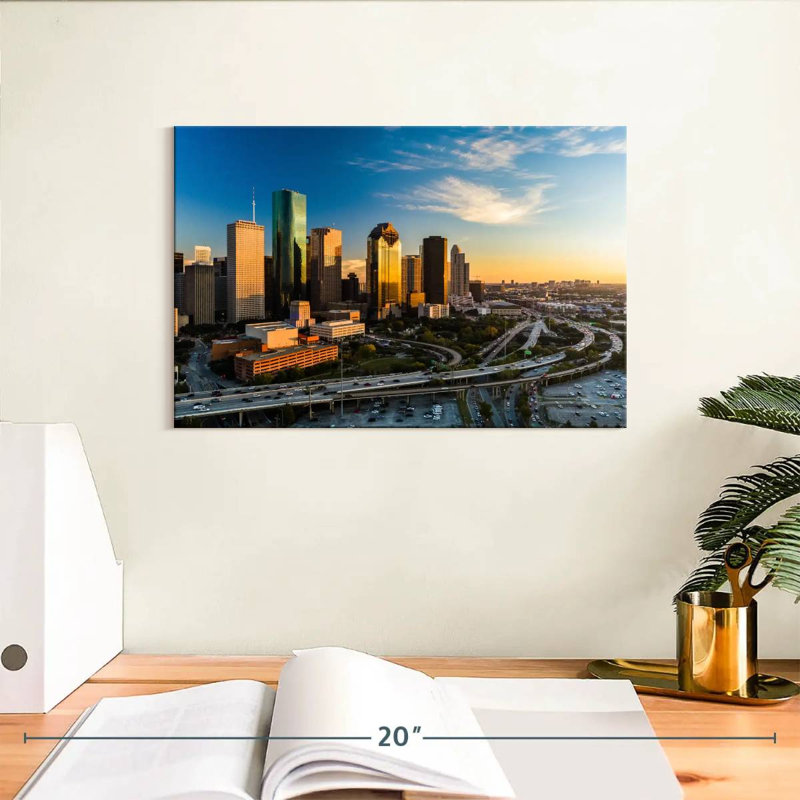 Ravi Houston Skyline au coucher du soleil, H 8 po x l 12 po