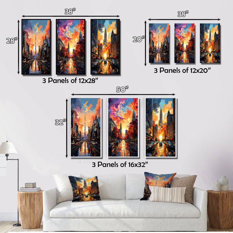 «City Detroit Popart III», 3 pièces, Toile tendue, H 20 po x l 36 po