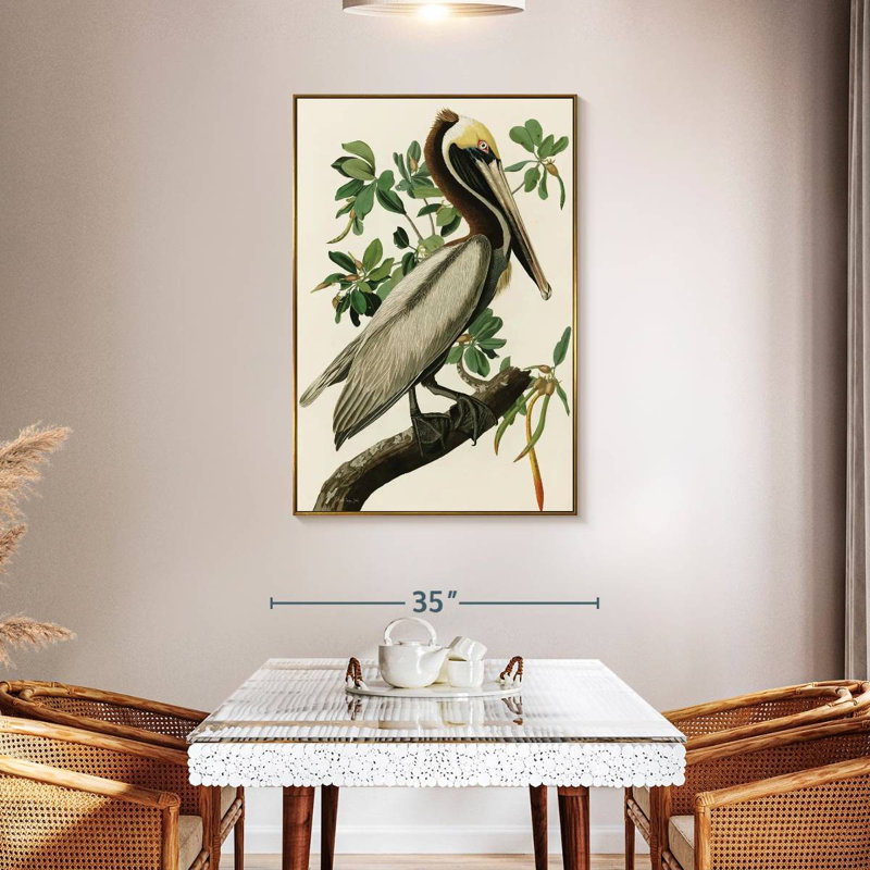 Pélican Audubon, 31 po x 46 po, Cadre flottant doré