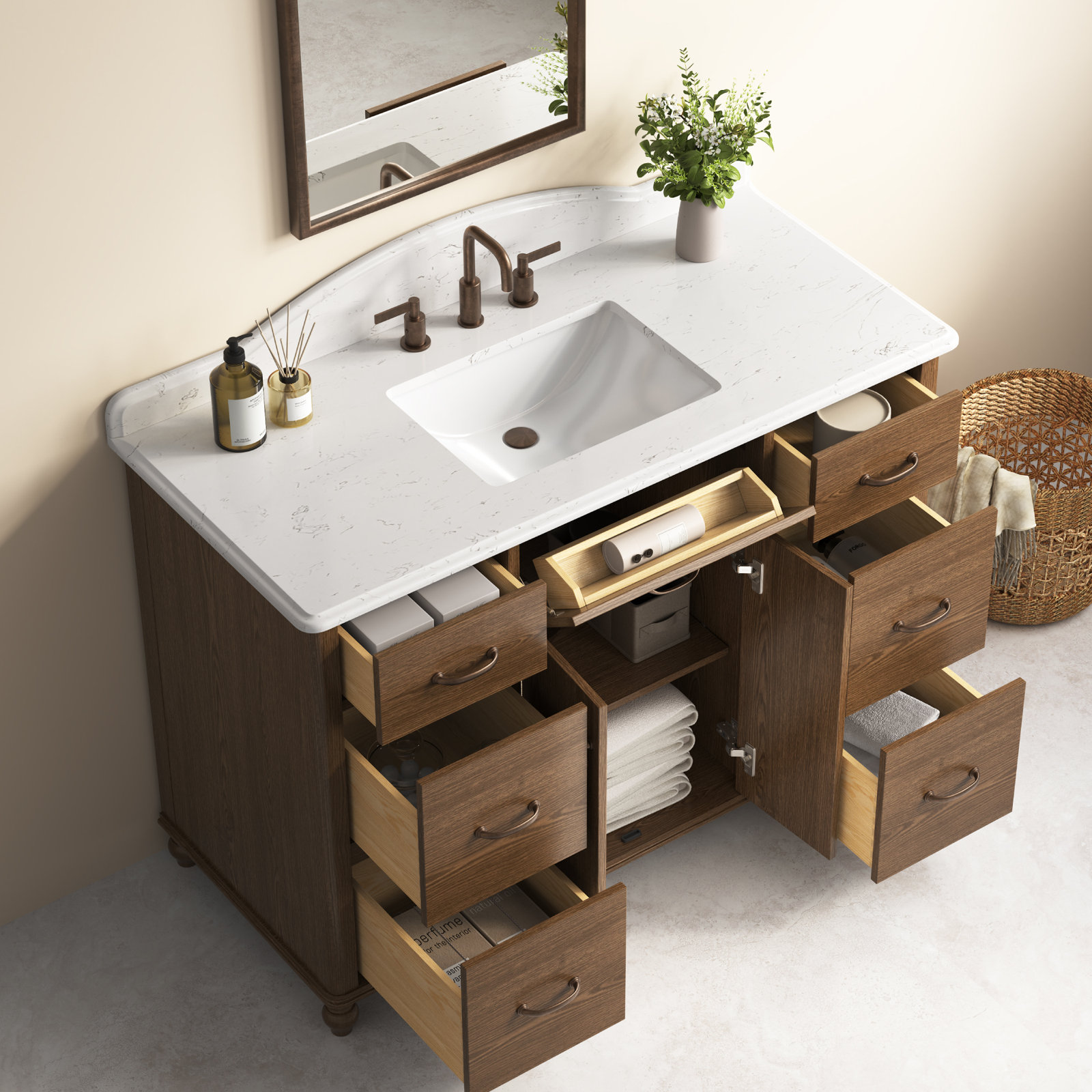 Freestanding Standard With Engineered Stone Top, 48" W