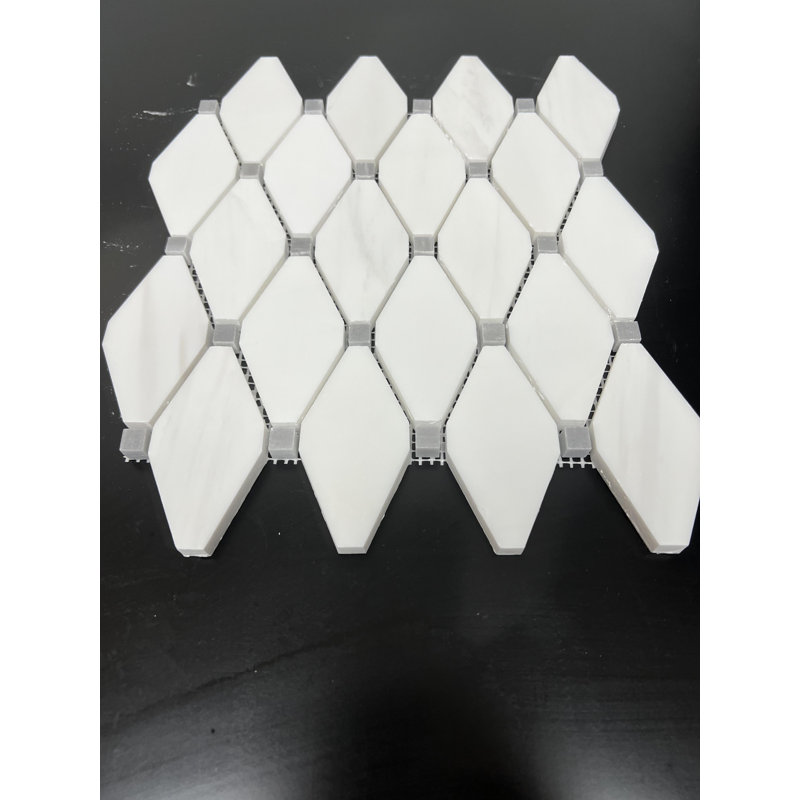 Bianco Dolomite Marble 2" x 4" Clip Diamond Beveled Wall & Floor Mosaic, Honed