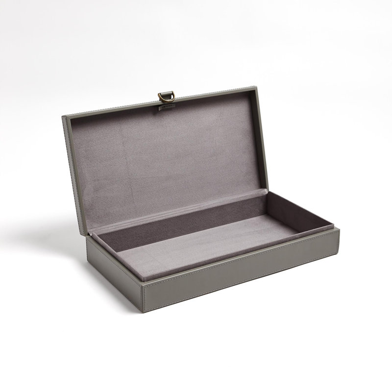 Marbled Leather D Ring Box, 3.25" H x 9" W x 17" D, Gray