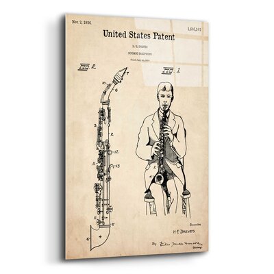 Soprano Saxophone Patent Parchment - Unframed Drawing Print -  Williston Forge, D52FC0C7CD254E56BEDABA6FC22EF876